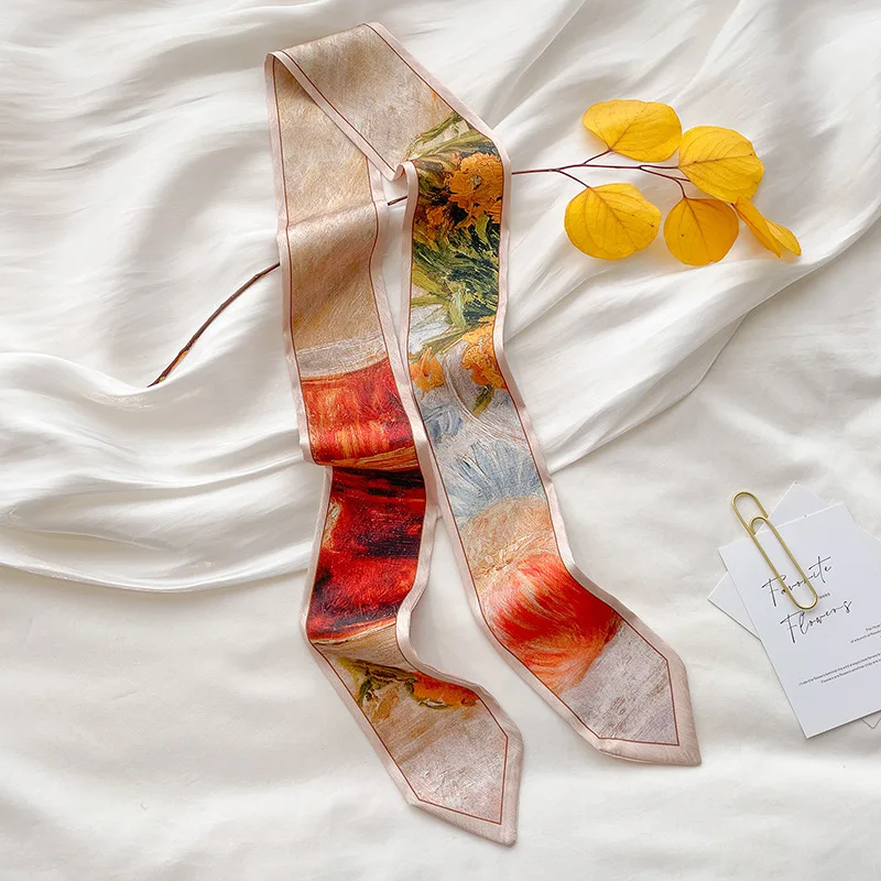 

Универсальная модная повязка на голову, растяжки, ремни для сумок, стиль масляной живописи, маленькая лента, длинный шарф, пояс, весна и лето