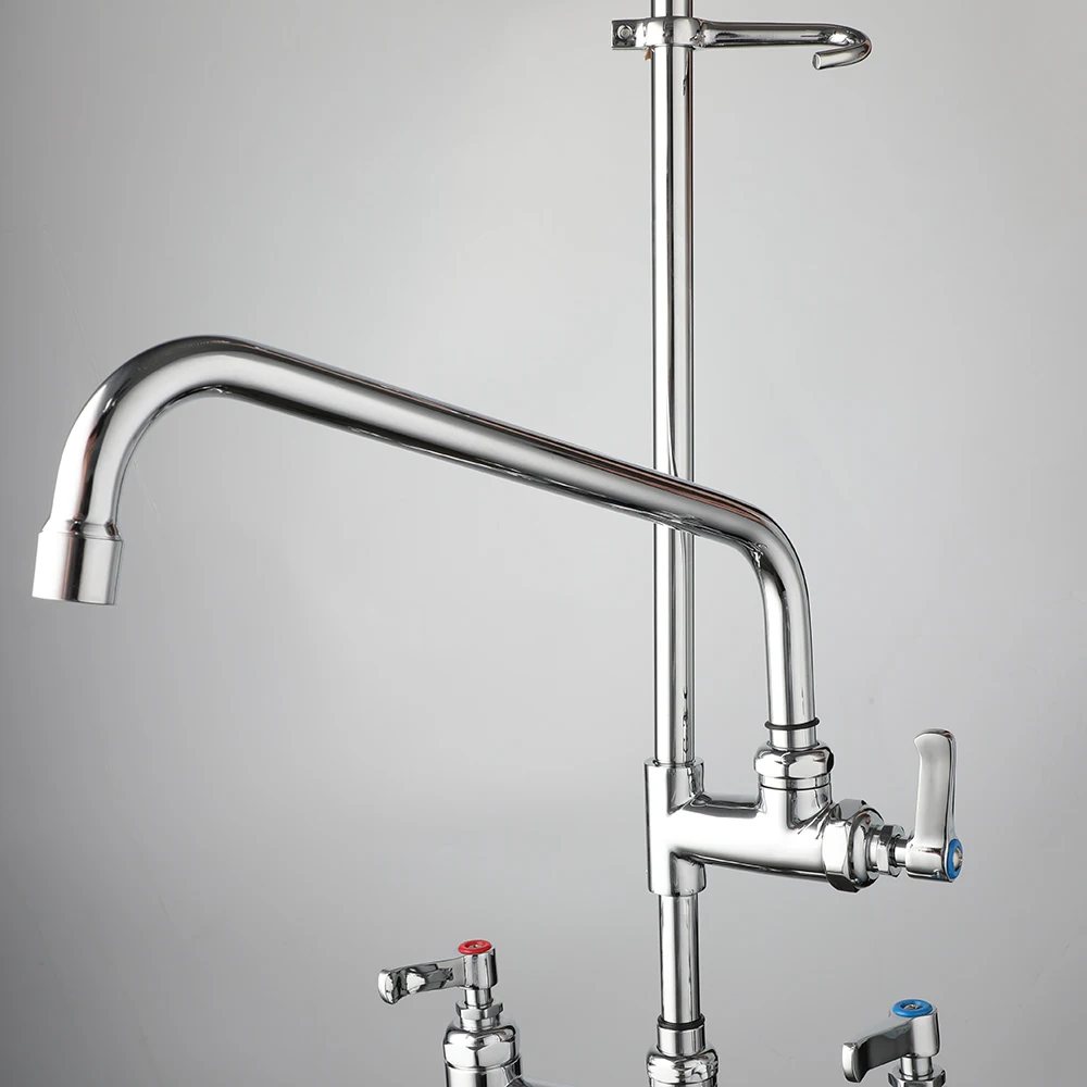 SINLAKU Commercial Kitchens Sink Faucet Chrome Finished Three Holes Spray Flushing and Stream Outlet Hot Cold Water Mixer Taps