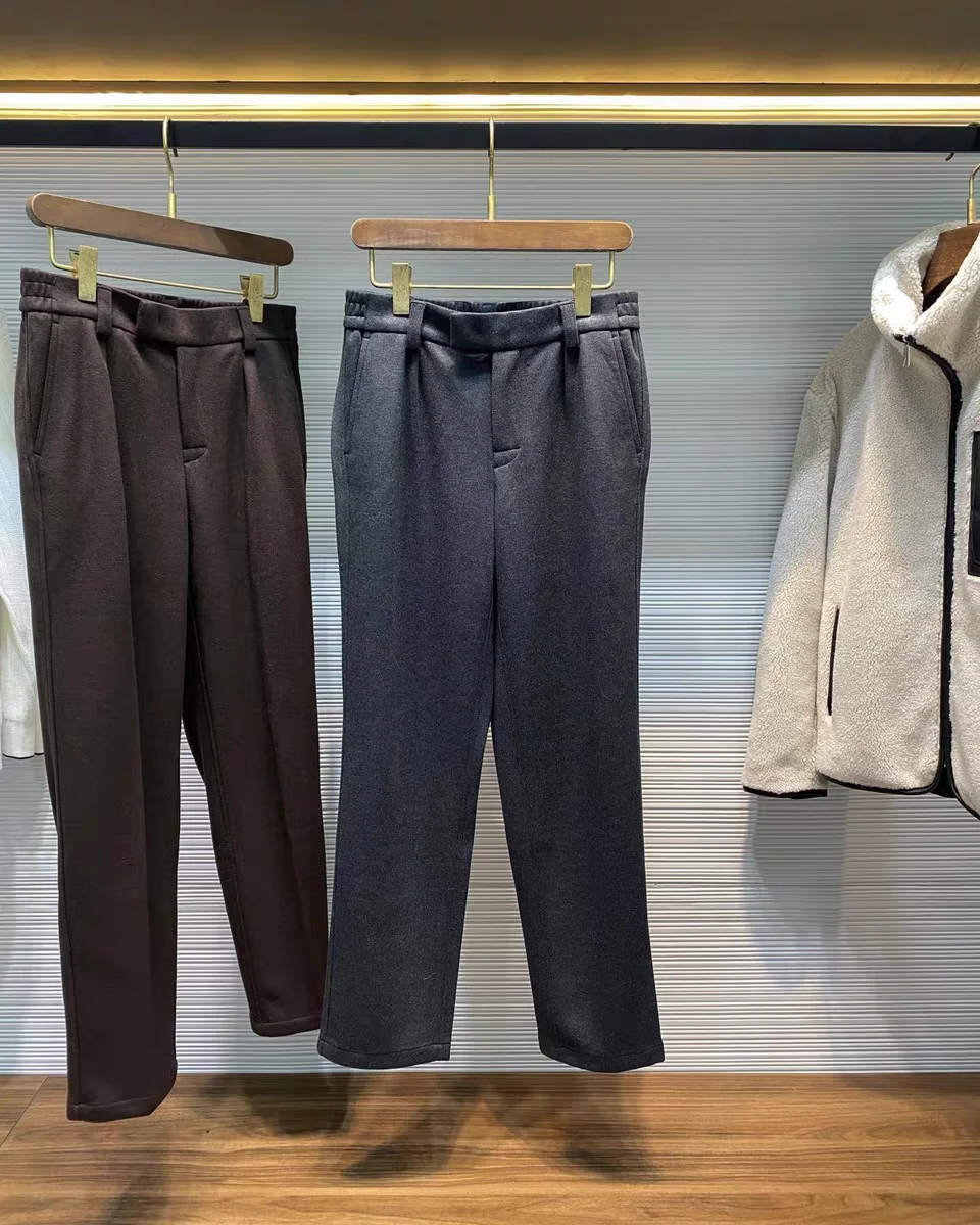 Outono inverno masculino busin casual faion camada de ar mistura de lã cintura elástica perna reta calças casuais tubo reto