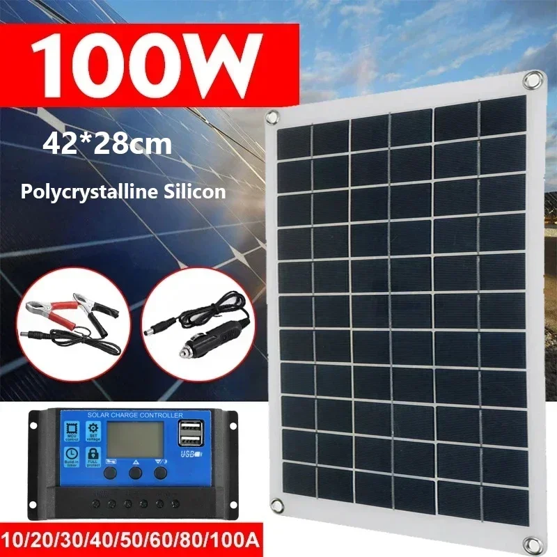 18V Solarpanel 100W + Dual-USB Wasserdichtes Outdoor-Wandern Camping Tragbare Batterie Handy-Ladestation Ladepanels