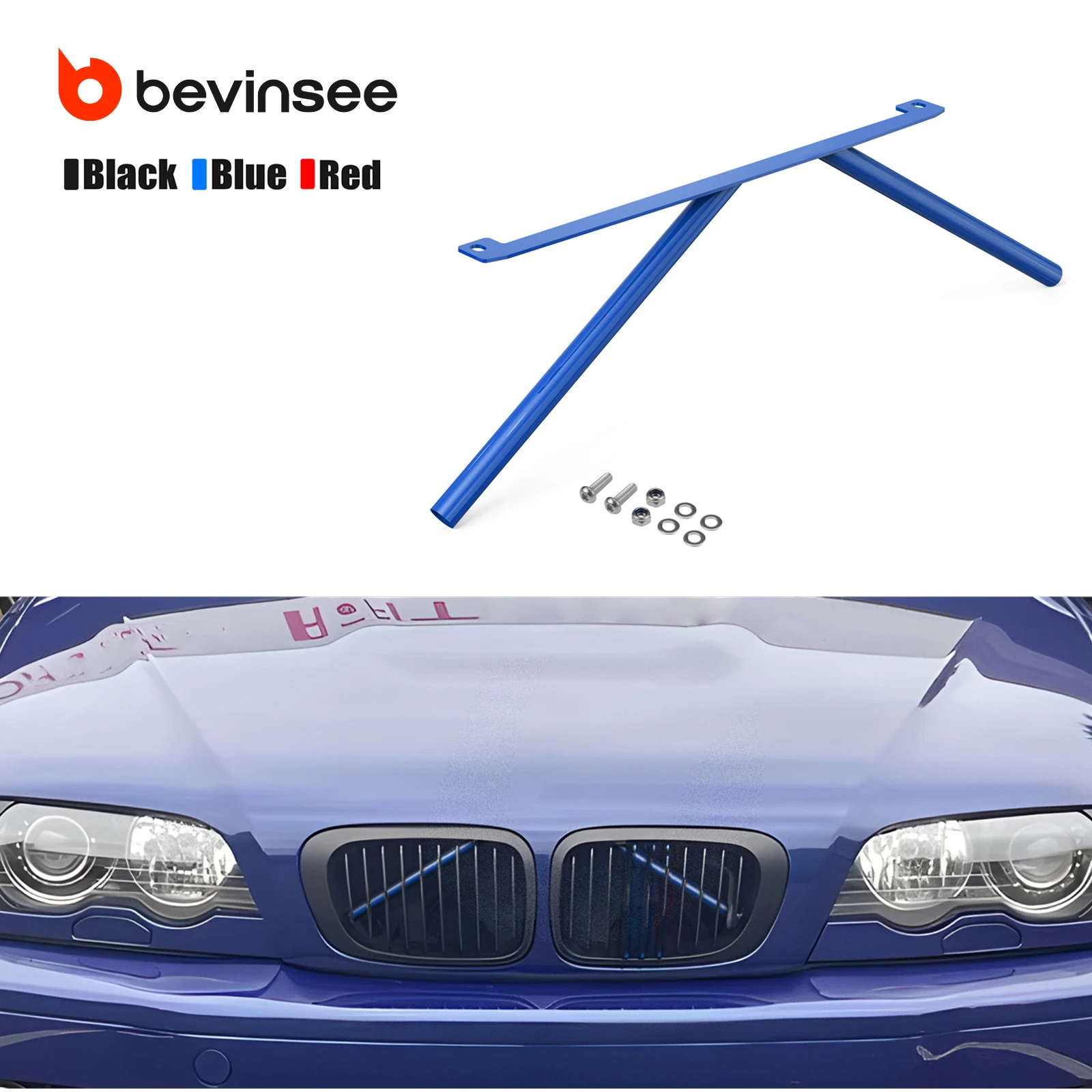 BEVINSEE Front Grille Trim Grill Bar V Brace for BMW E46 320i 323i 325i 328i 330i 1999-2006
