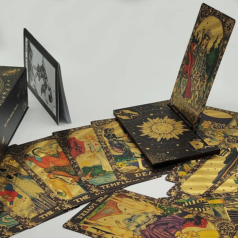 Gold Foil Tarot Cards with Wooden Card Stand, Divination Board Game Set, Luxury Finish, Fantastic