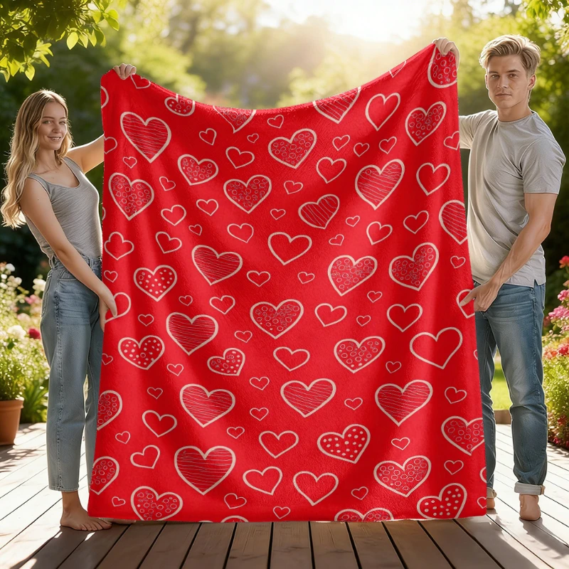 Scattered Red Heart Minimalist Print Throw Blanket,warm,couch,patio lounge,home balcony,ideal for quiet relaxation, present