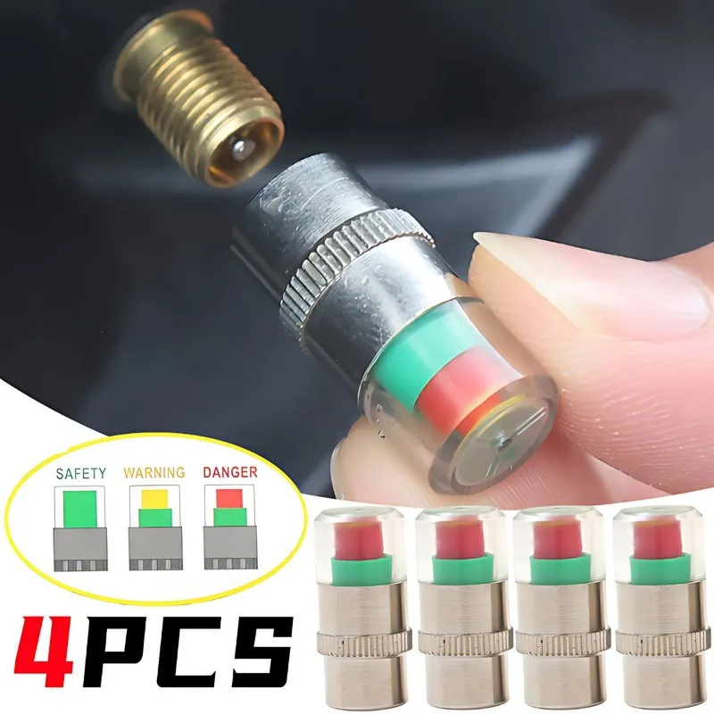 4pcs Car Tire Pressure Indicator Tire Pressure Gauge Indicator Alert Monitoring Valve Cap Sensor External Valve Detection