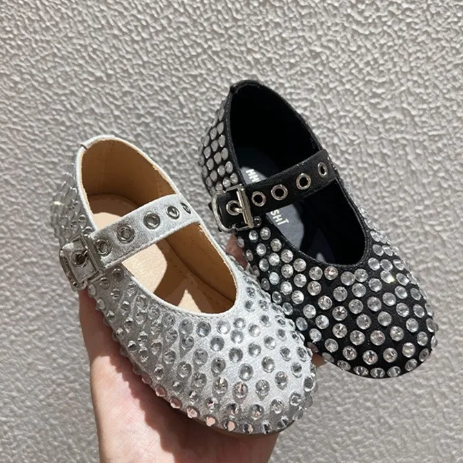 

Baby Kids Princess Flat Shoes Little Girl's Pu Leather Shiny Diamond Dancing Shoes Children's Soft Sole Non-slip Casual Shoes