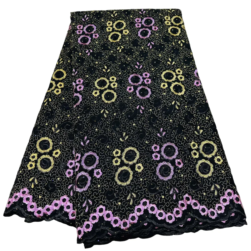 Hot Sale Nigerian Cotton Lace Fabric High Quality With Stones New African Swiss Voile Lace Fabric For Sewing Women Wedding Party