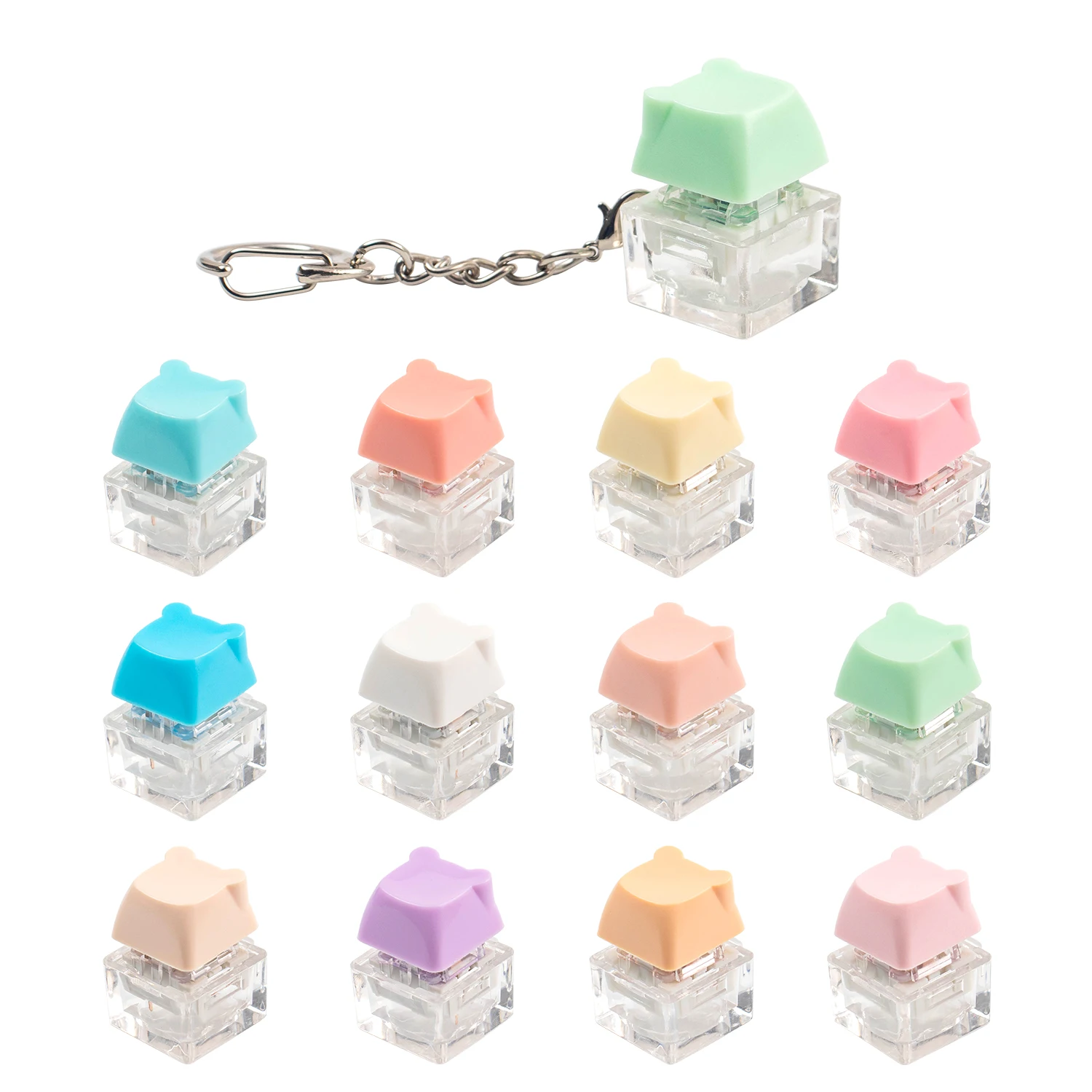 

12PCS Bear keycaps fidget Toy Finger Keychain Keyboard Clicker Fidget Toy Stress Relief Keyboard Switch Keycaps Toys