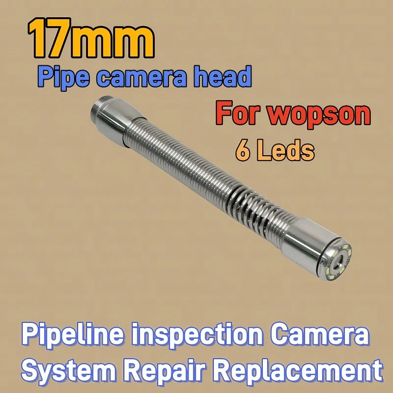 

17mm Pipe Drain Sewer Camera Head Flexbile Long Spring Stainless Steel 6LED Lights Industrial Endoscope Camera Head Removable