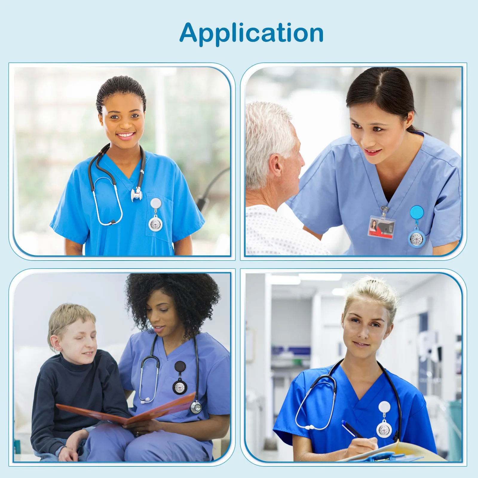 ナースウォッチ、格納式デザインのドクターウォッチ、格納式クリップオンウォッチ、安全バンパー、読みやすい病院用ウォッチ