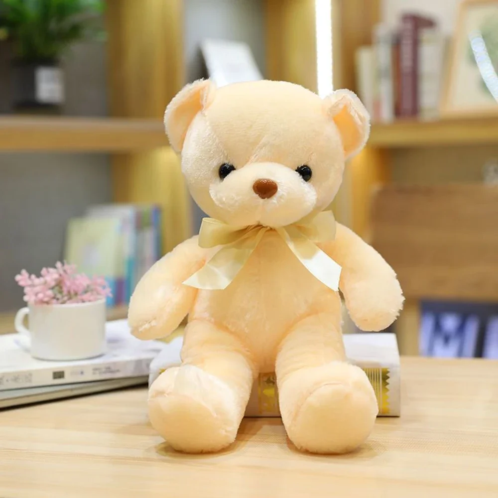 30CM Color Small Teddy Bear Plush Toy Short Hair Cute Birthday Wedding Gift Bear Doll Ribbon Bear Festival Gift