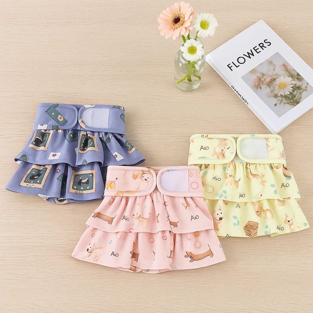 3pcs Washable Female Dog Diaper Skirt Dress Short Underware Belly Bands Reusable Pet Panties Sanitary Pant Diapers Easy To Clean view 6