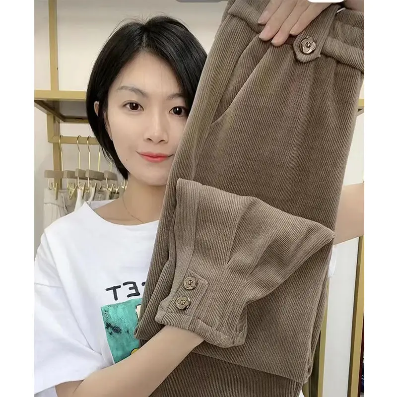 

High-waisted Pants Women's 2022 Autumn and Winter New Loose and Thin Wide-leg Casual Corduroy All-match Harem Trousers