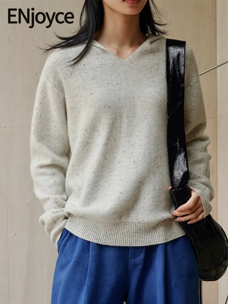 

ENjoyce 2023 Winter New Hoodie Wool Warm Colorful Yarn Sweaters Korean Fashion Knitted Pullovers Hooded Knitwear Free Shipping
