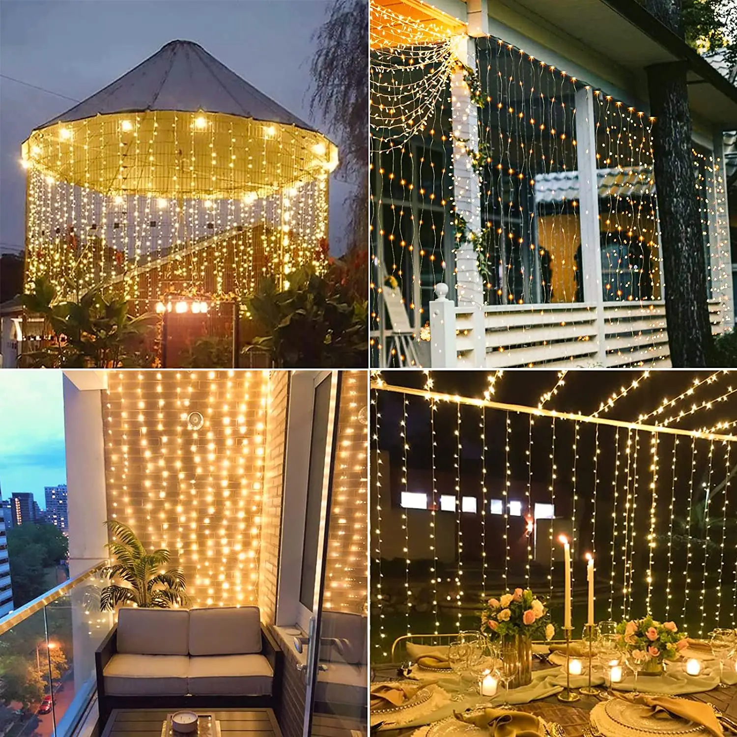 Cortina Solar String Lights Outdoor 8 Modos Fairy Lights Waterproof Copper Wire Lights 3Mx3M Decoração de Natal 2025 Festoon Para Natal / Casamento / Festa / Exterior / Casa / Decoração do quarto