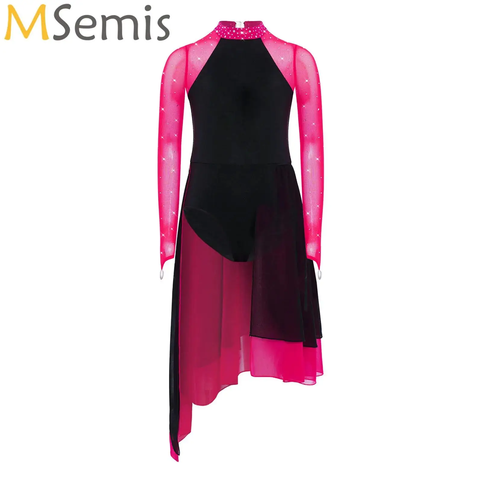 

Kids Girls Lyrical Dance Leotard Dress Shiny Rhinestone Ballet Dance Dress Gymnastics Modern Figure Skating Jumpsuit Costume