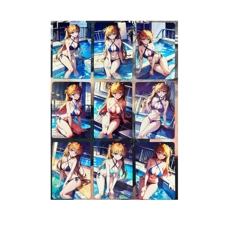 

9pcs/set Anime Sexy Girl ACG EVA Asuka Refraction Card Kawaii Swimsuit Bikini Hobby Collectibles Game Anime Collection Cards