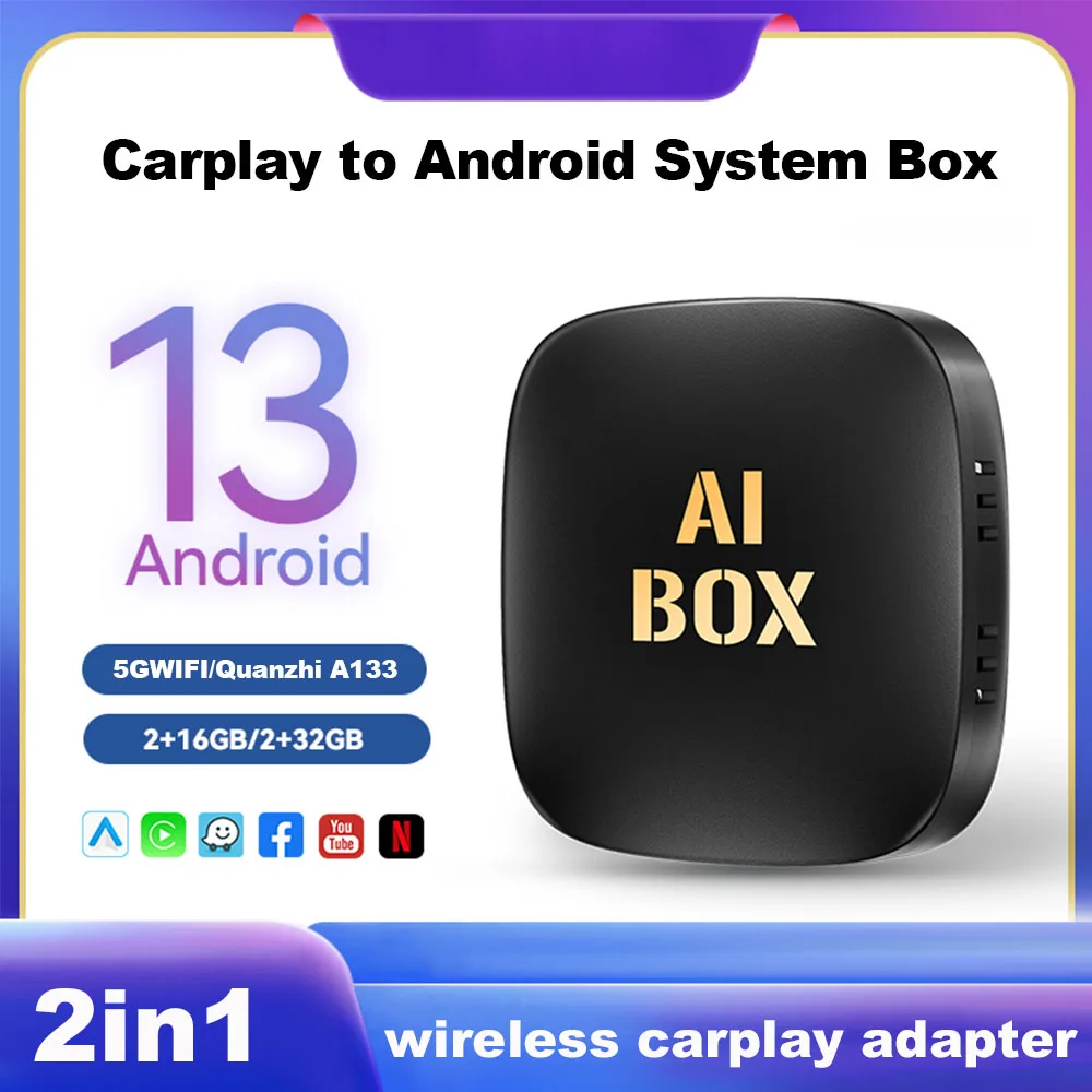 Android 13 Ai Box Wired to Wireless Carplay Android Auto Adapter WiFi For Youtube Nexflit Cars Smart Ai Box For Havel Kia Volvo