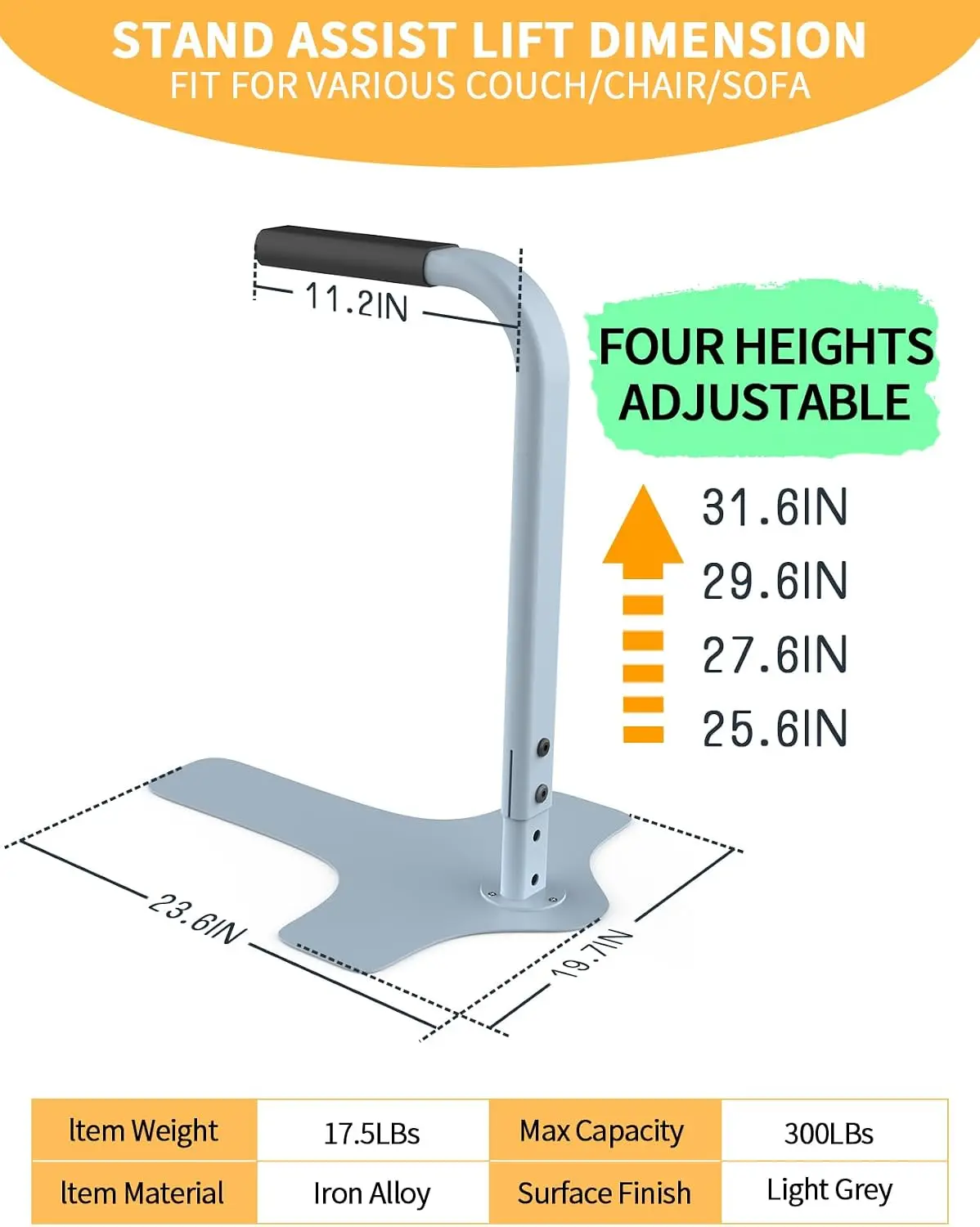 Adjustable Couch Chair Sofa Lift Assist Bar Rail for Elderly Sit to Stand