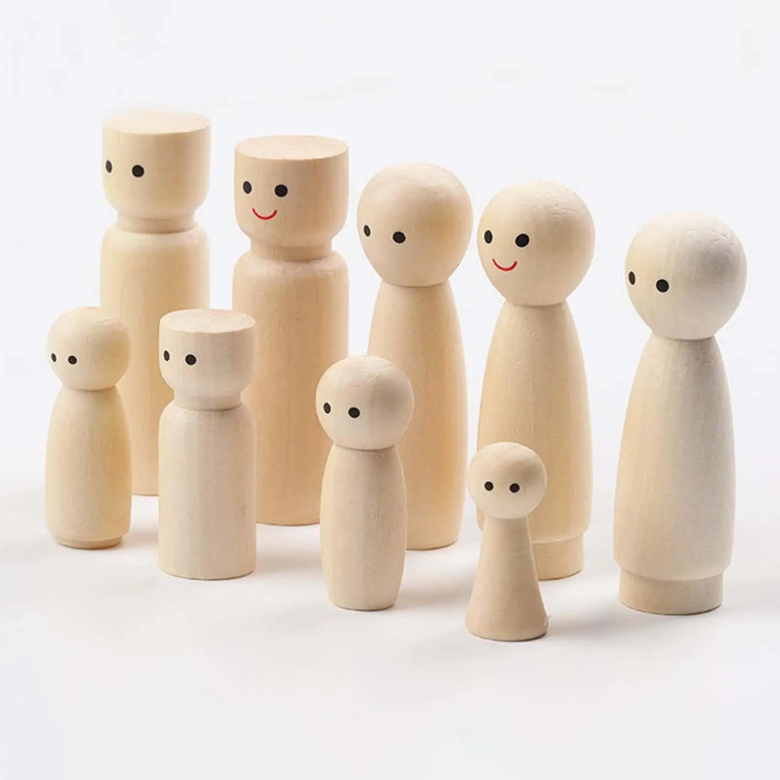 Bambola con pioli in legno naturale, statuetta di pittura fai-da-te per decorazioni domestiche e regali