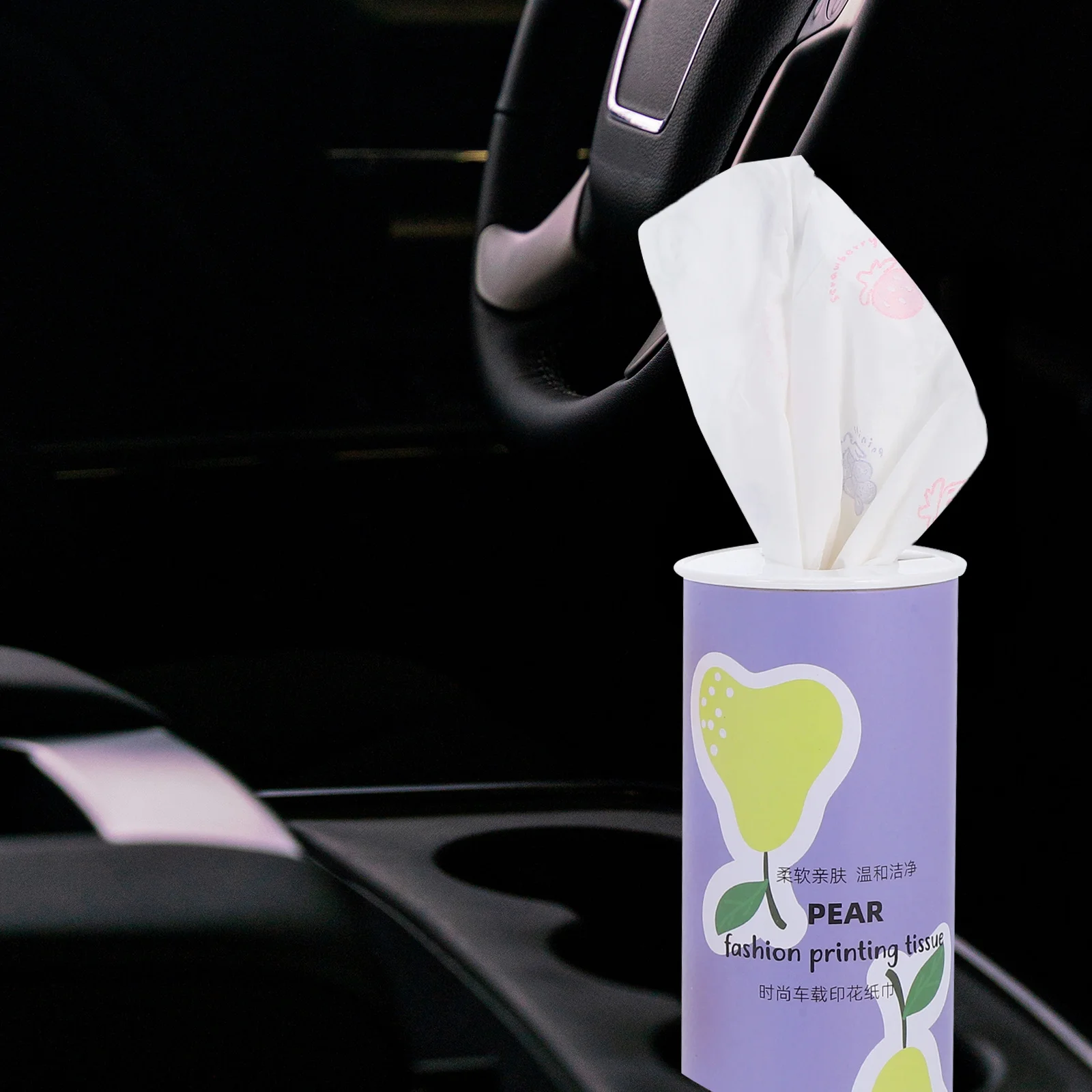 

3Pcs Cute Printed Car Tissue Box Cylinder Holder 40 Sheets Per Round Container for Car Interior Tissue Holders for Bathrooms