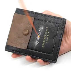 High Quality Retro Men Wallets Free Name Engraving Card Holder Male Purse Coin Pocket PU Leather Simple Men's Wallet