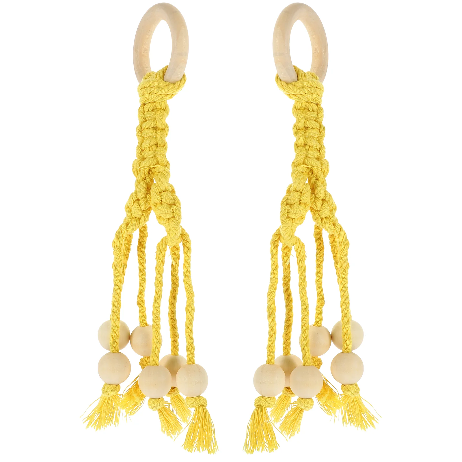 2 Pcs Banana Cotton Rope Lanyard Macrame Fruit Basket Hanging Holder Yellow under Cabinet Hanger Ripens Bananas