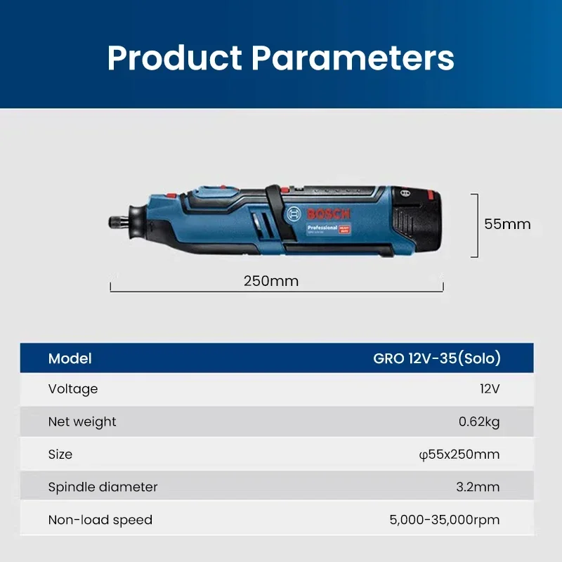 

Bosch GRO 12V-35 Cordless Grinder 12V Li Battery Multi-Purpose Rotary Tool Heavy Duty Drilling Sanding Polishing Cutting Device
