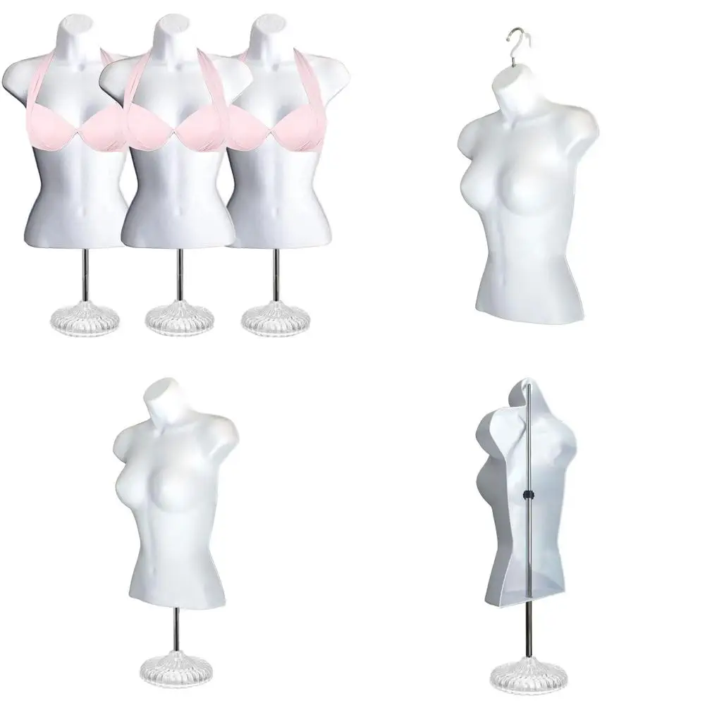 

White Female Hollow Back Mannequin Set with Acrylic Stand and Metal Pole, S-M Sizes (3)