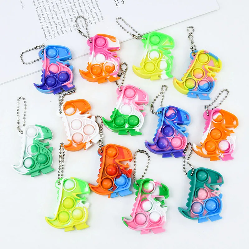 10/20pcs Mini Dinosaur Pop Keychain Sensory Fidget Toys Kids Dinosaur Party Favors Birthday Gift Goodie Bag Pinata Fillers Prize