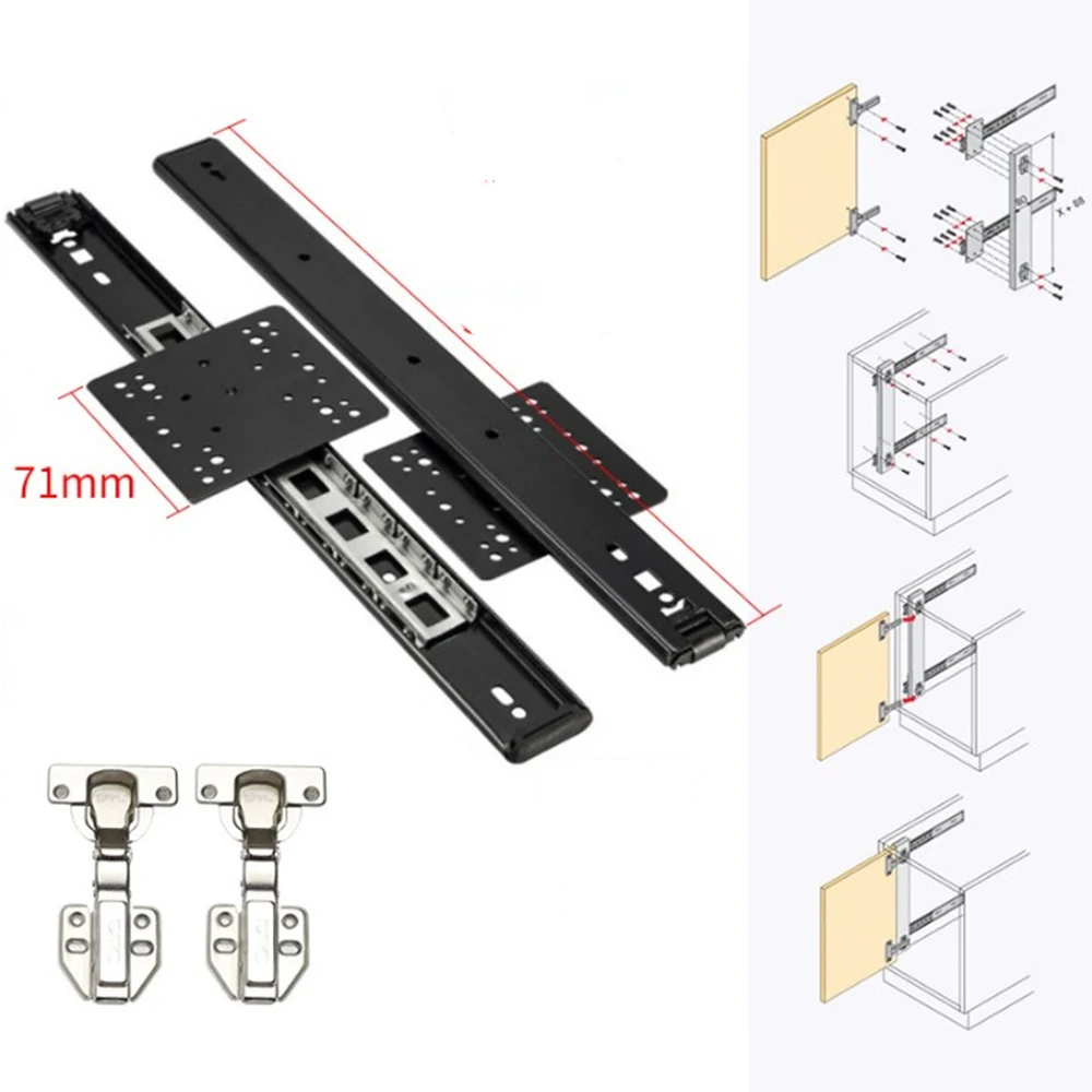 GSTARAM Folding Concealed Soft Closing Drawer Sliding Solid Steel Ball Pocket Door Sliding Cold Rolled Steel Drawer Slide