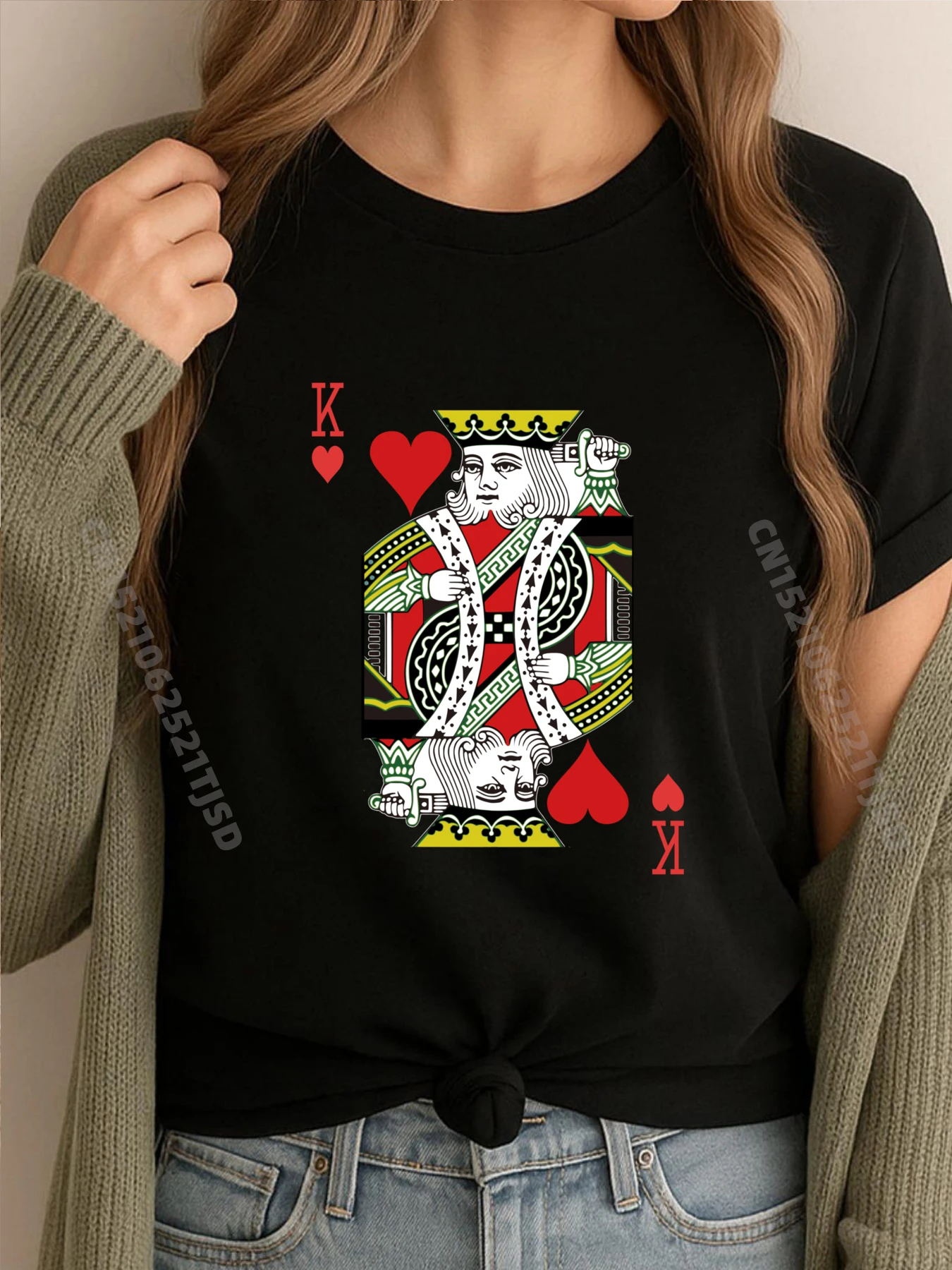 

Король сердец, казино, костюм на Хэллоуин, карты, покерная карта, осенняя одежда, эстетичная футболка с короткими рукавами, женская футболка на день национального флага