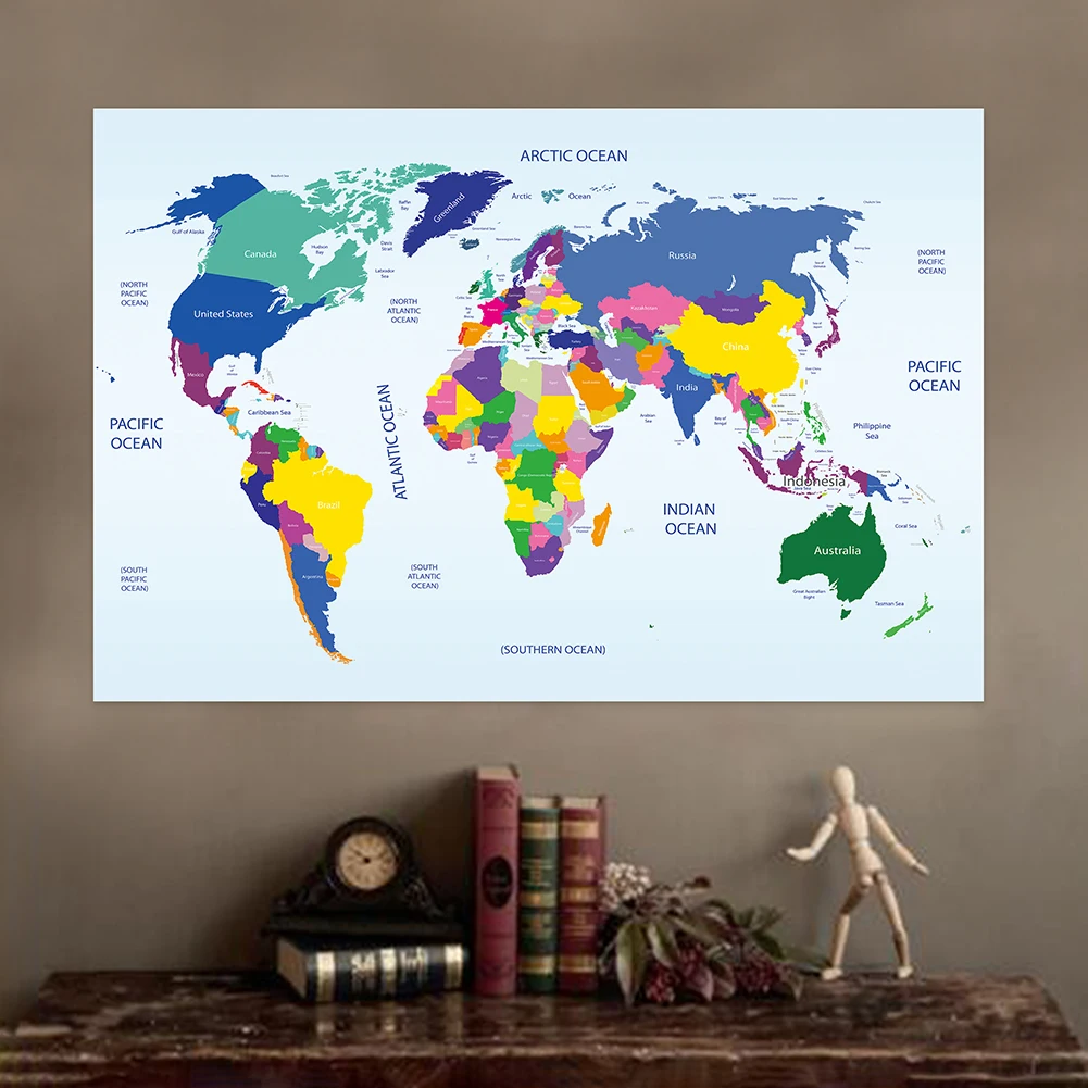 Non-Woven Mapa do Mundo Adesivo de Parede Cartaz, Decorativo Pendurado Imagem, Country Plate, Tamanho Grande, Decoração Da Parede Do Escritório, 150x100cm