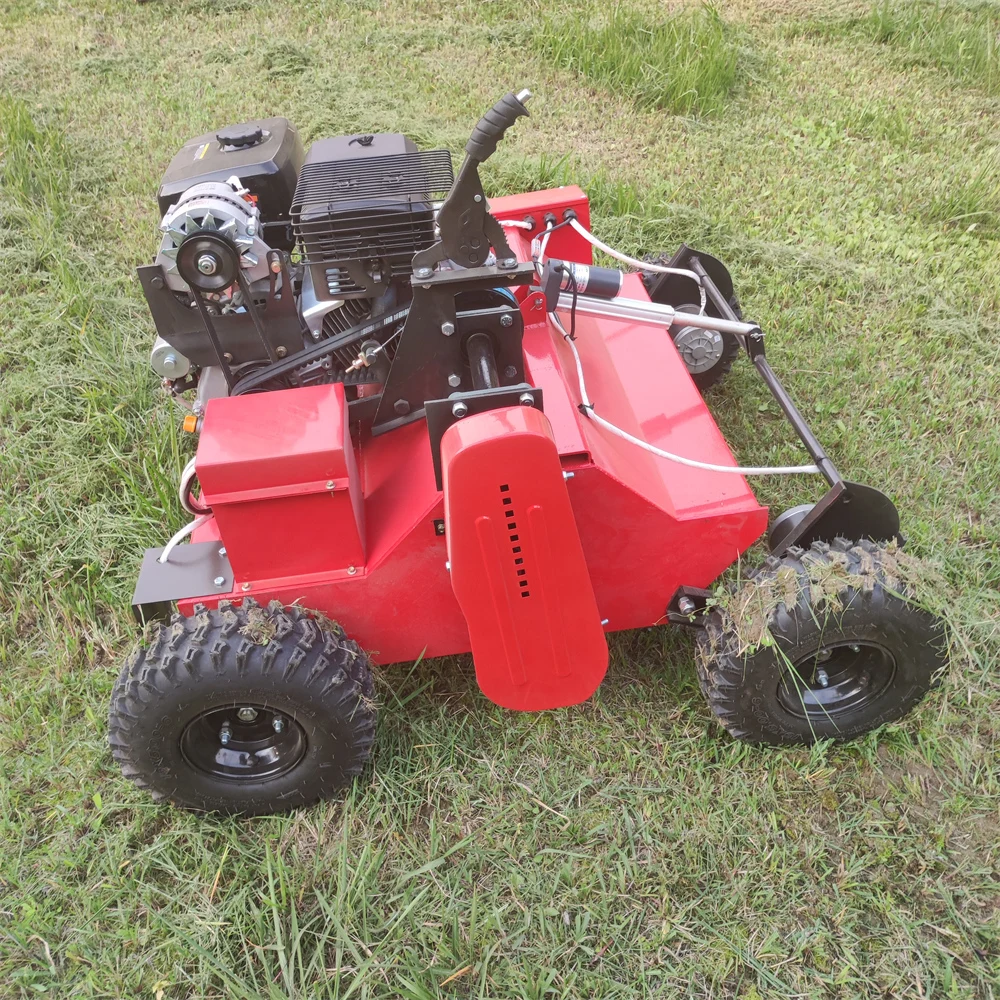 Hybrid Gasoline 200 Meters Long Distance Control Sharp Mowing Blades Remote Control Flail Robot Lawn Mower With 4 Wheels