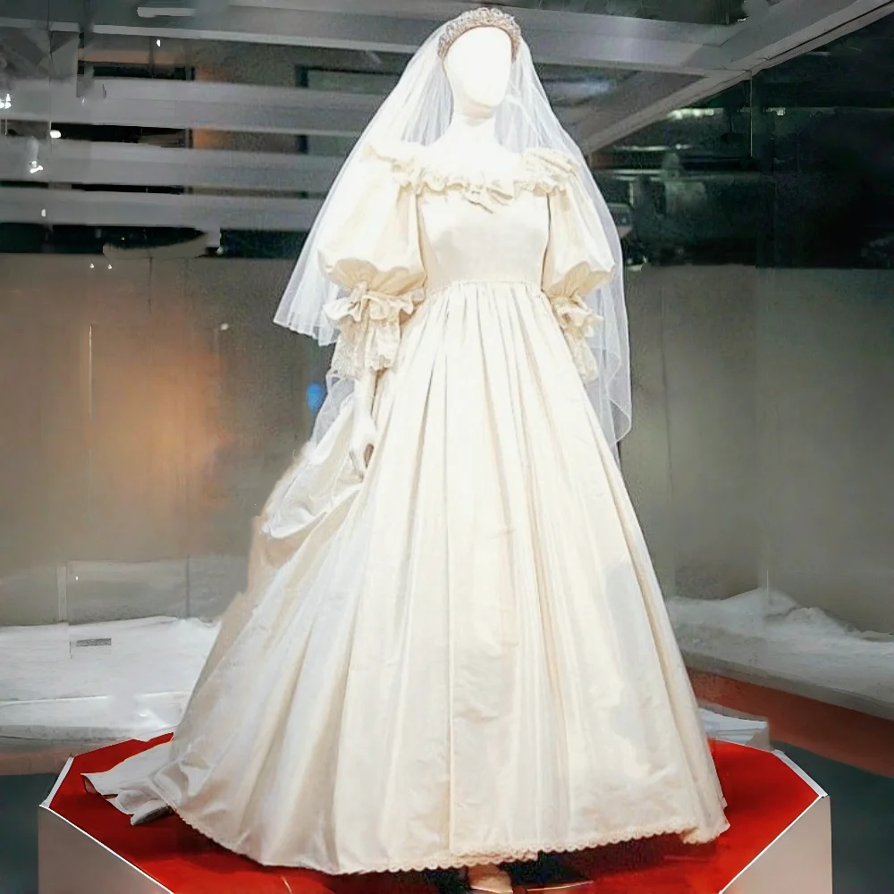 Vintage dunkles Elfenbein-Hochzeitskleid, Rüschen, Puffärmel, A-Linie, lange Brautkleider, individuell gestaltet, 2026, Robe de Mariée