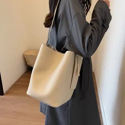 Vintage pu Leather Bucket Shoulder Bags for Women 2023 Designer Korean Fashion Female Handbags Large capacity Underarm Bag