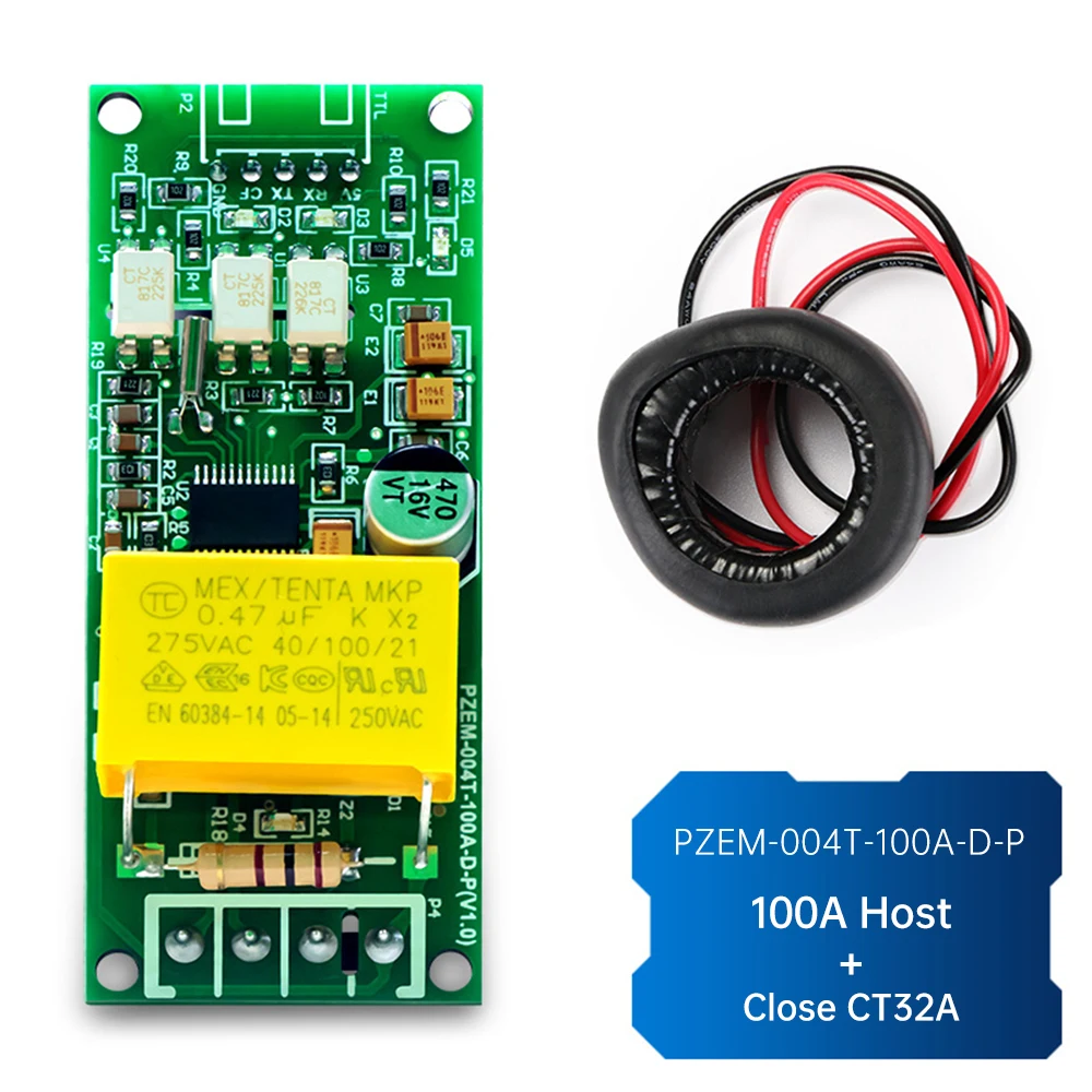 

PZEM-004T AC Digital Voltmeter Ammeter Wattmeter Power Frequency Test Communication Module TTL Serial Pin Array Version 32A/63A