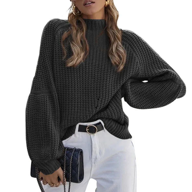 Pull ample à manches longues et col rond pour femme, couleur unie, décontracté, mode banlieue, vêtements tricotés, automne hiver