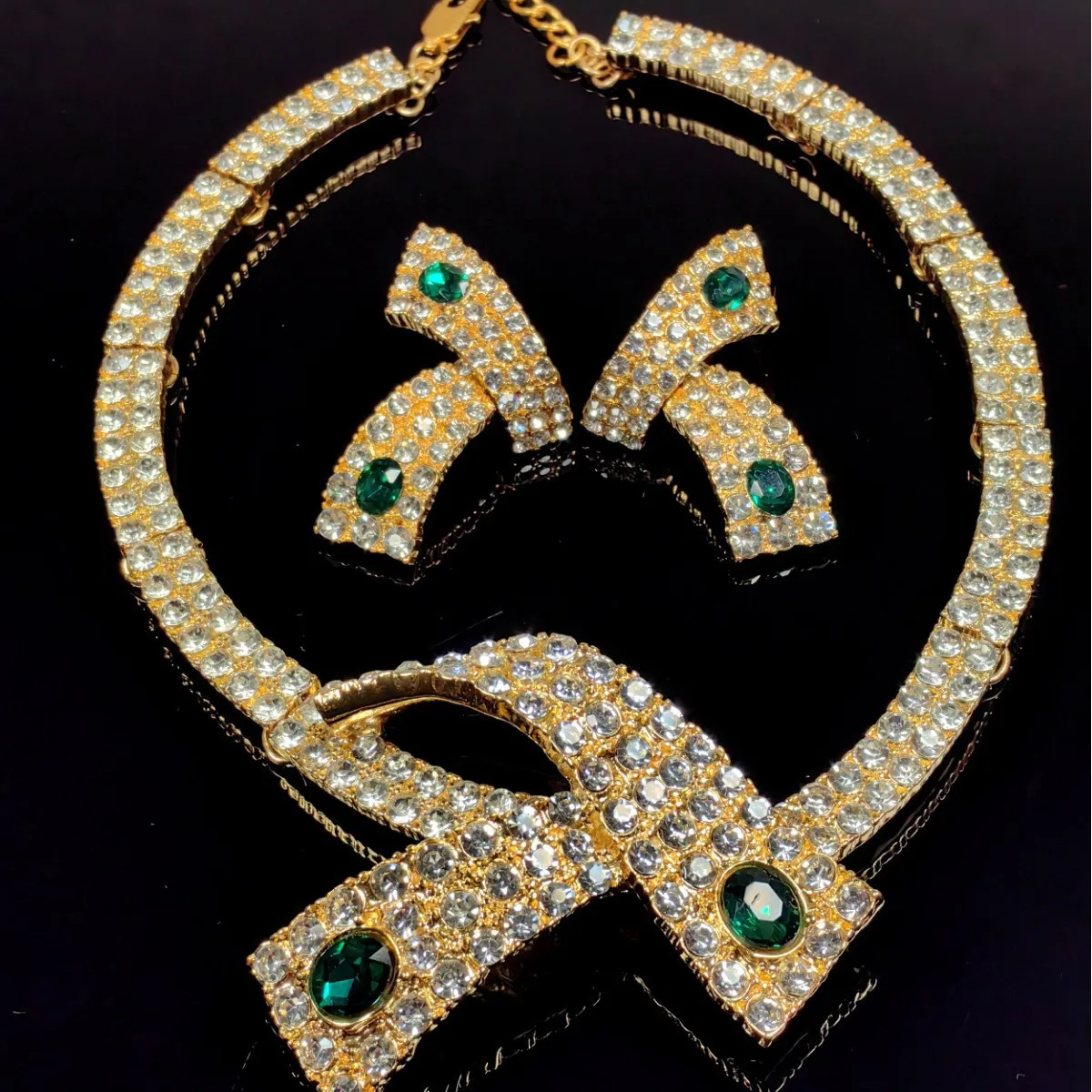 Vintage Temperament Senior Pearl Rhinestone earrings Necklace for women's girl gift  party Choker Jewelry set