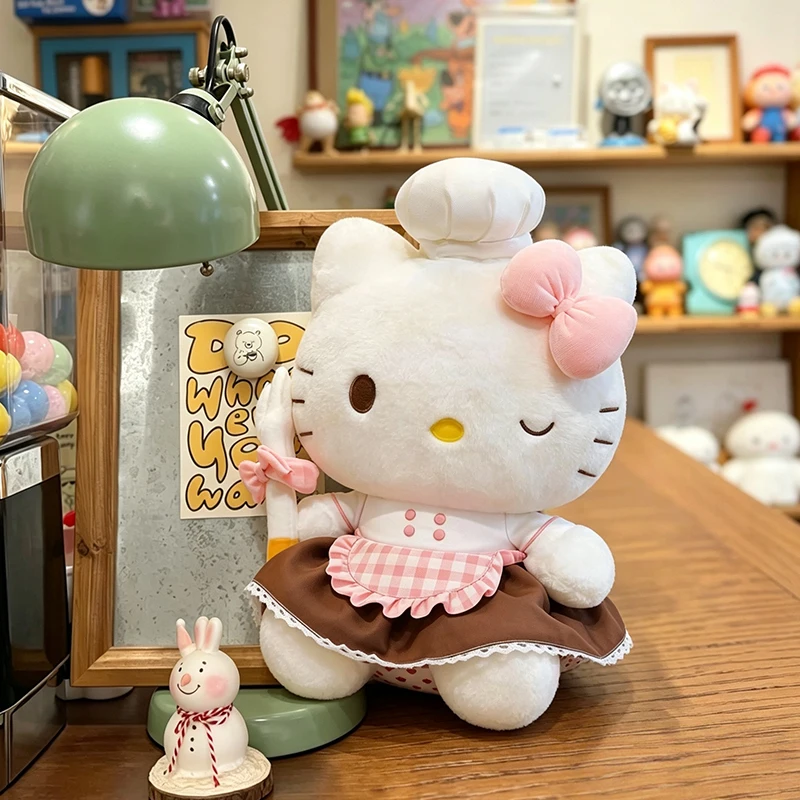 

Sanrio Large size Kawaii Chef Hello Kitty Plush Toy with Apron & Hat, Soft Sanrio KT Cat Stuffed Doll, Cute Kitchen Decor Gift
