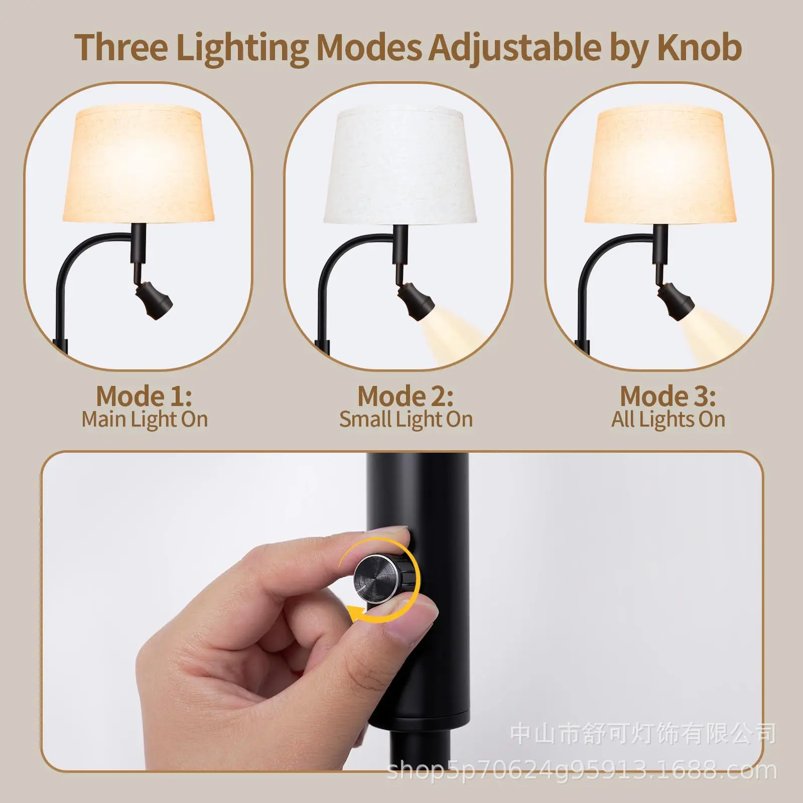 Adjustable Dimmable Floor Lamp with Mother-Daughter Socket for Home Bedroom Living Room Study Hotel Room