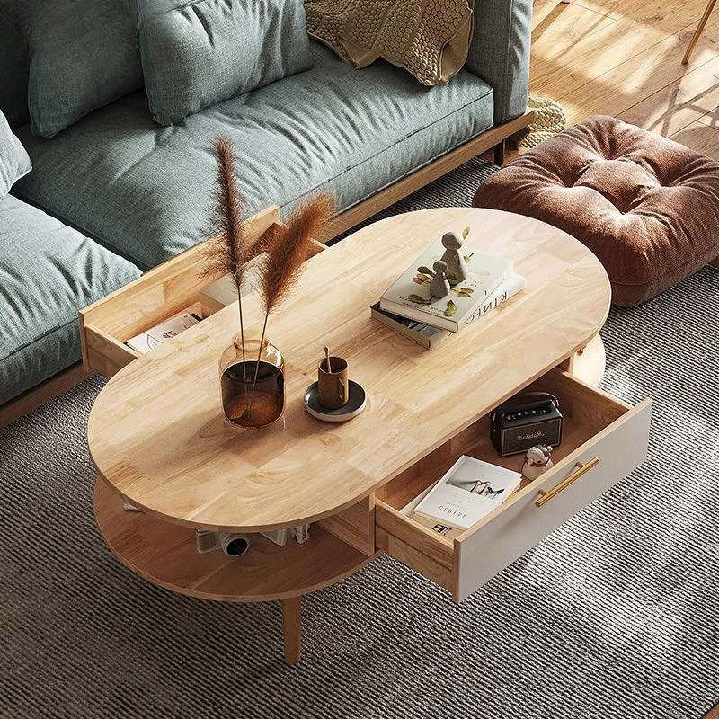 

Living room solid wood oval coffee table combination TV cabinet simple small apartment marble glass rock slab pattern