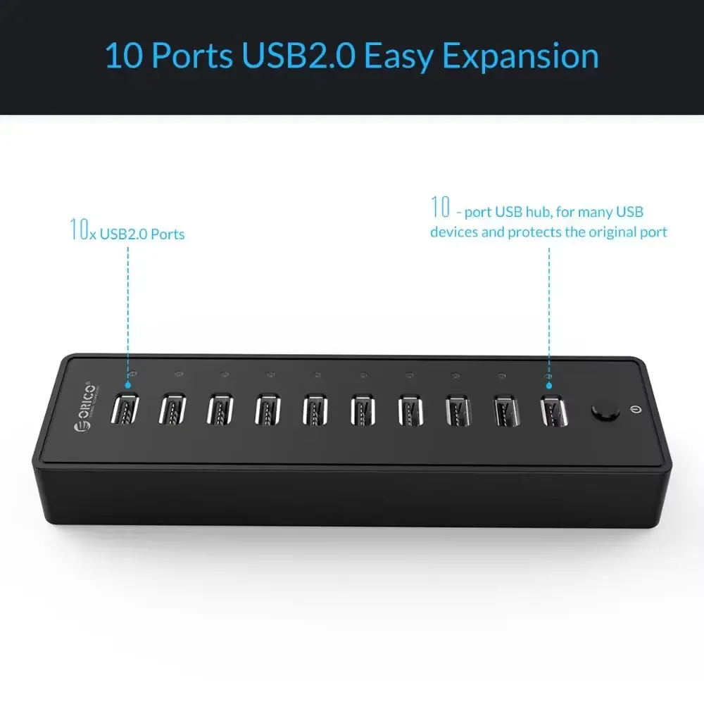 ORICO USB Hub 10 Ports External USB Splitter Adapter With 12V Power Adapter Multi Protection Hub For PC Computer Accessories