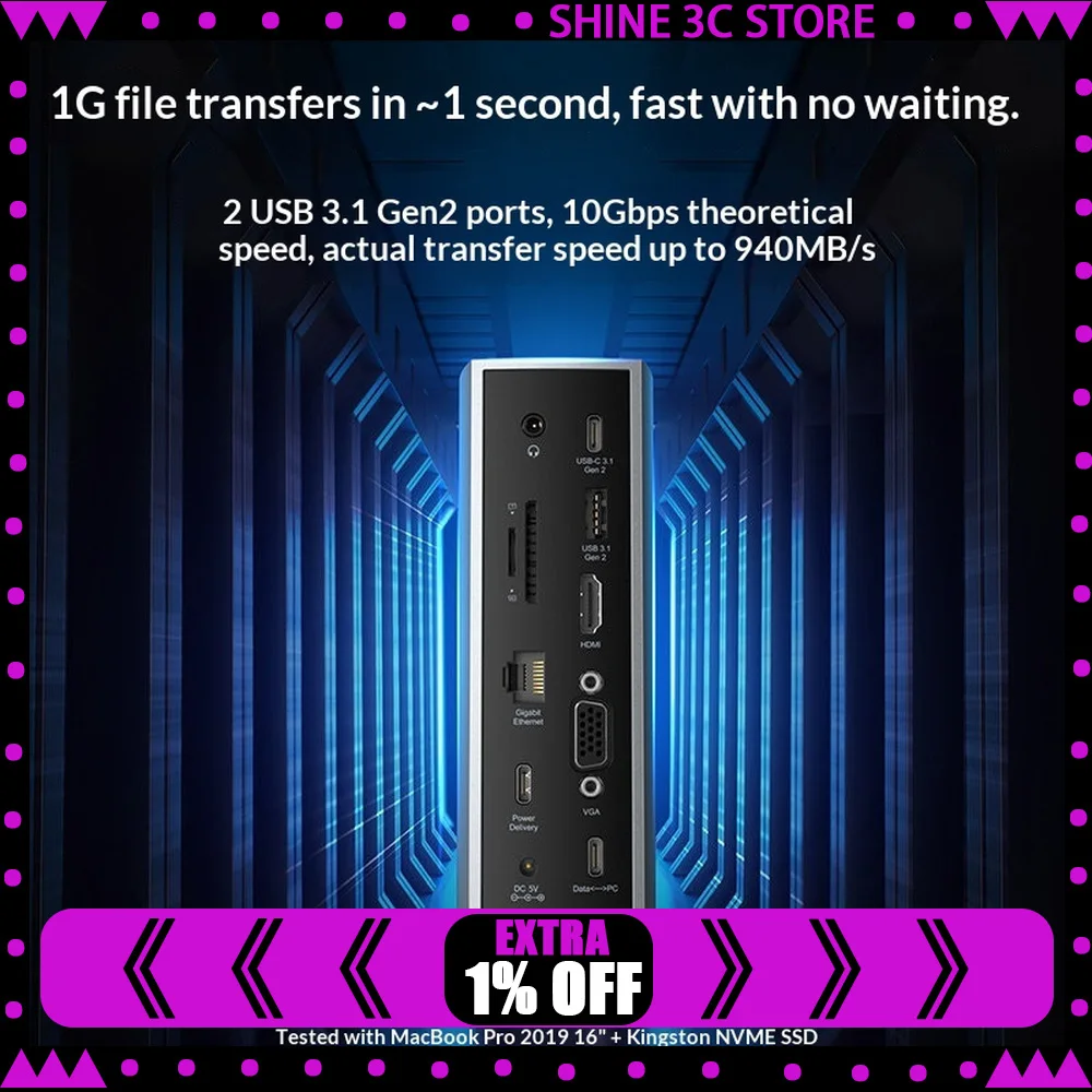 UGREEN CM268 11-in-1 USB C Docking Station with 4K HDMI VGA Gigabit Ethernet SD TF Card Reader USB Hub.
