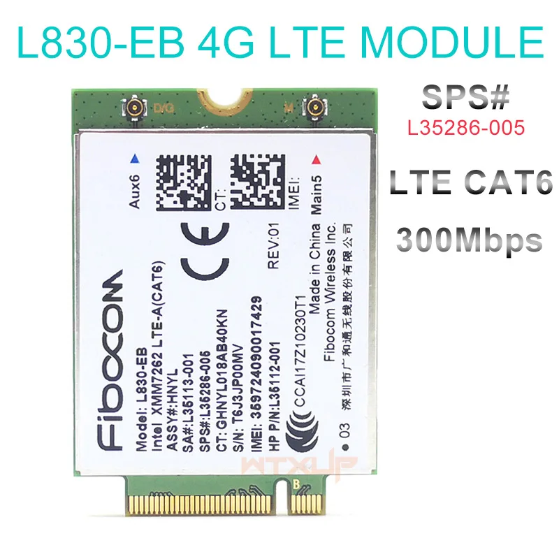 

Fibocom L830-EB 4G LTE L830 Card L35286-005 XMM 7262 LTE Module Cat6 300Mbps for HP 640 650 G5 840 846 850 G6 X360 830