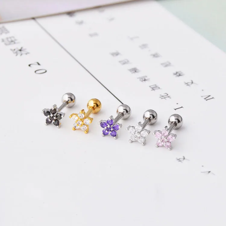 1 Paar weiß schwarz rosa lila Blume Tragus Knorpel Helix Piercing Kristall Zirkon Ohr stecker Ohrring Party Schmuck Großhandel