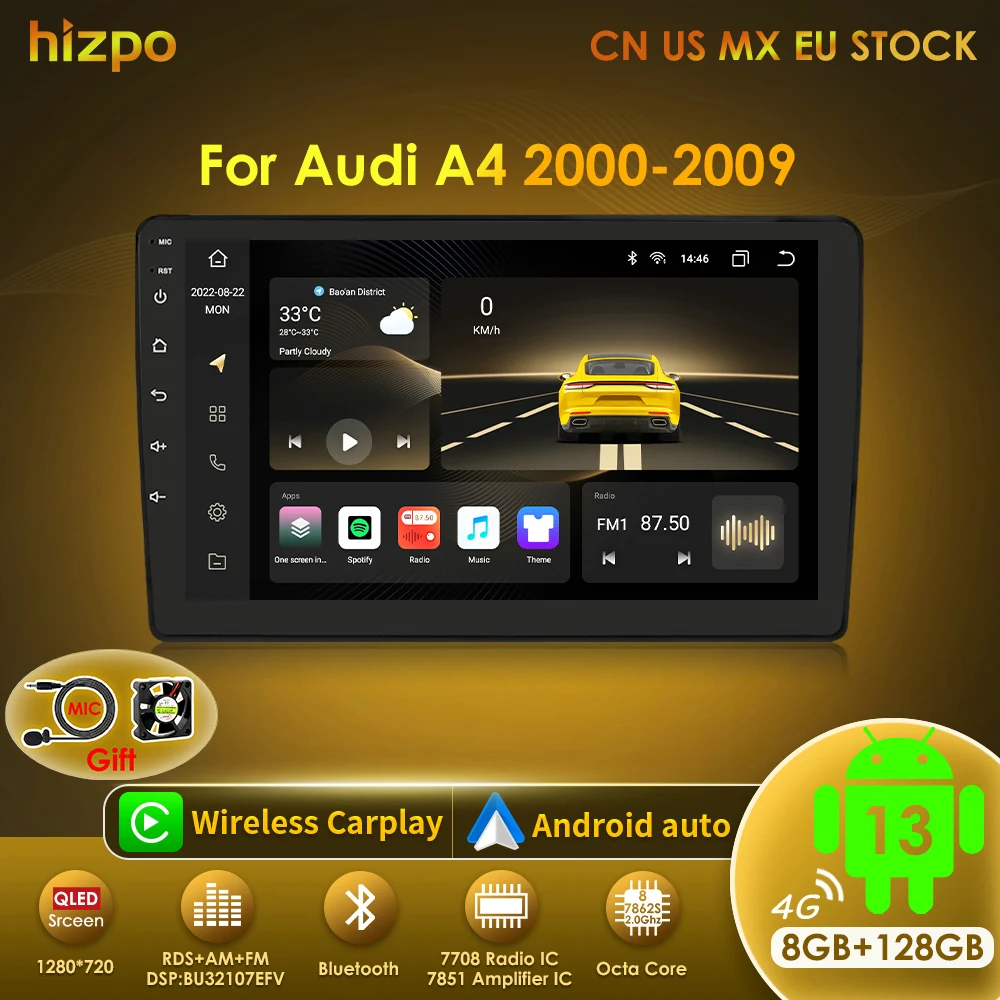 Hizpo For Audi A4 2000-2009 S4 B6 B7 RS4 Seat Exeo Car Radio Multimedia Video Player GPS Navigation Android No 2din 2 Din DVD