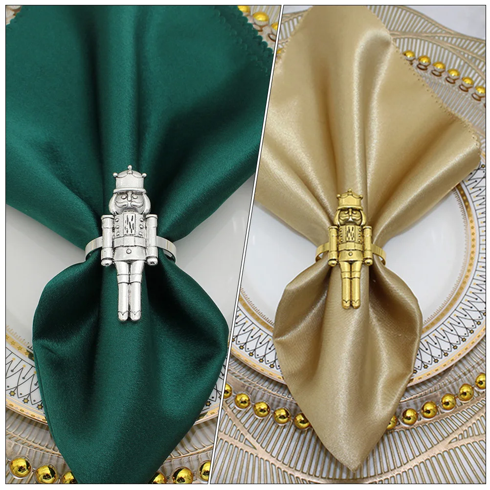

2Pcs Nutcracker Soldier Napkin Rings Metal Christmas Themed Table Decor for Holiday Party Wedding Dining Decoration