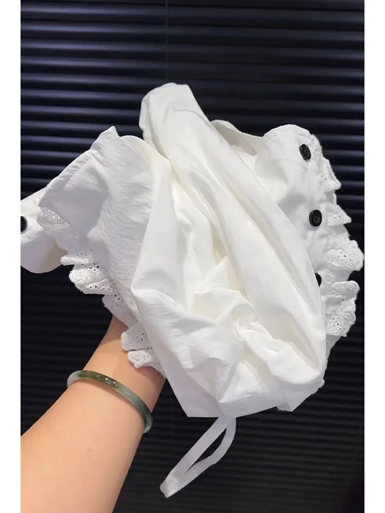 

Корейская белая асимметричная плиссированная женская блузка с поясом на талии, весенняя, высококачественная, универсальная, с длинным рукавом, круглым вырезом