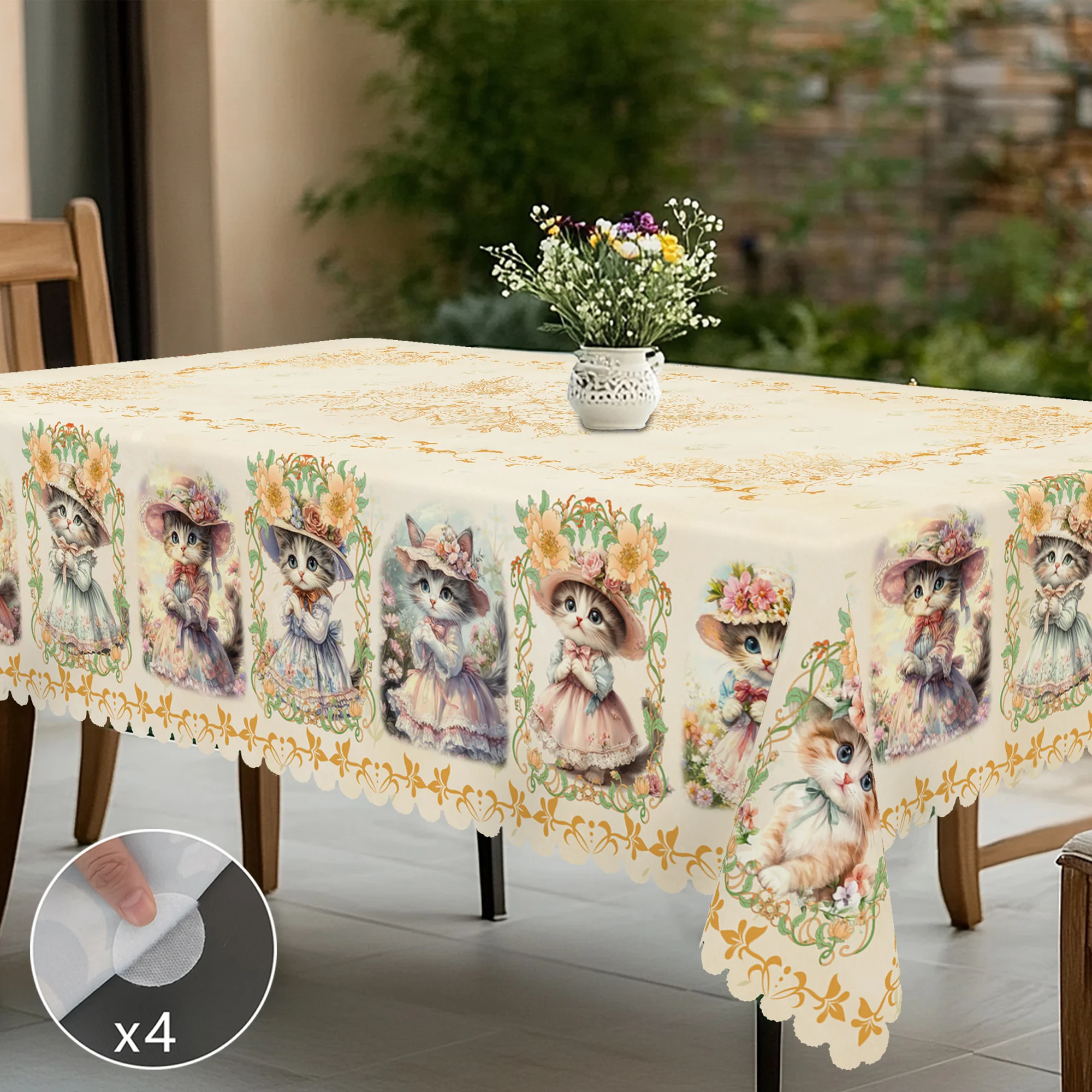 1 Cat Theme Printed Tablecloth, Retro Country Farmhouse Style, Kitten, Flower Pattern Design, Suitable for Camping Style Picnic, Holiday Party, Garden Birthday Party Decoration, Kitchen Accessories, Restaurant Terrace, Tablecloth for Indoor and Outdoor Use, Perfect Gift for Friends, Multiple Sizes Available