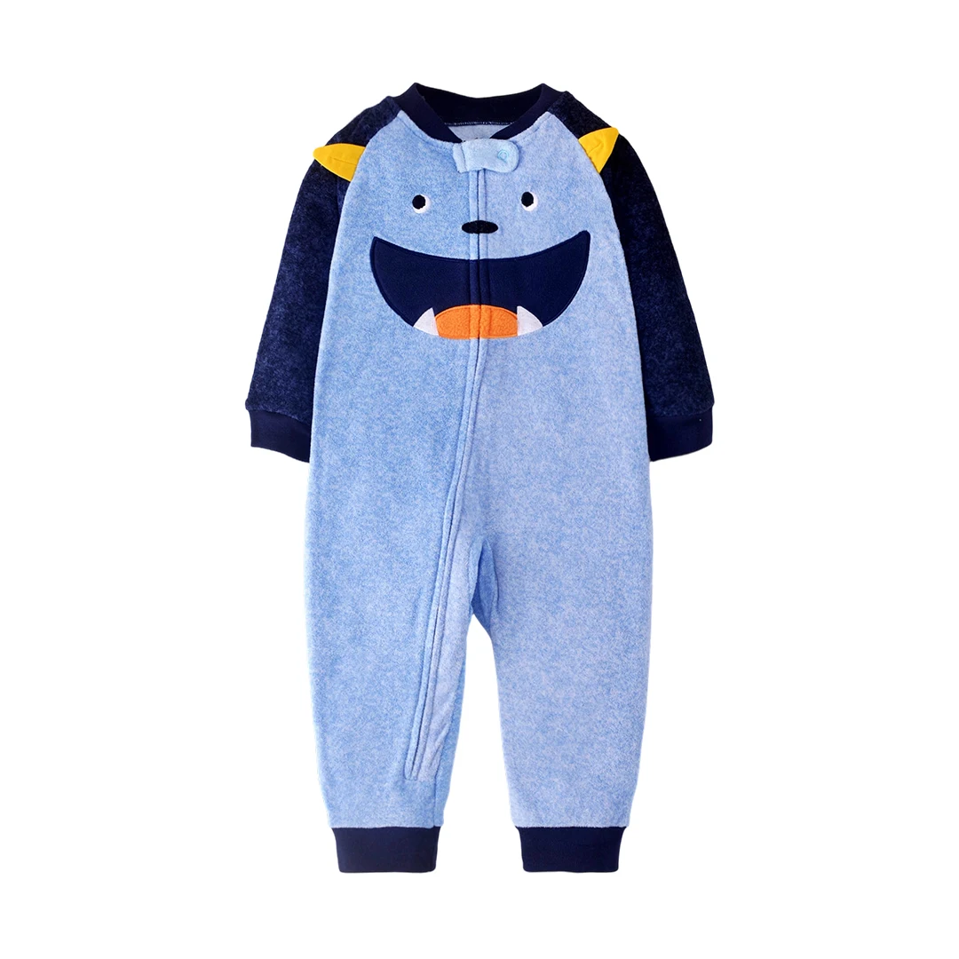 Gestreifter Raglan-Kontrastärmel-Polarfleece-Reißverschluss-Strampler für Kleinkinder, Cartoon-Stickerei, Warmer Herbst-Winter-Baby-Overall 12-24M – Detail 5